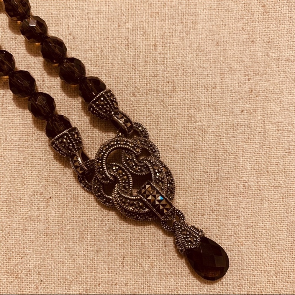 Judith Jack  | Necklace | Marcasite & Smoky Quartz Pendant - Picture 5 of 11